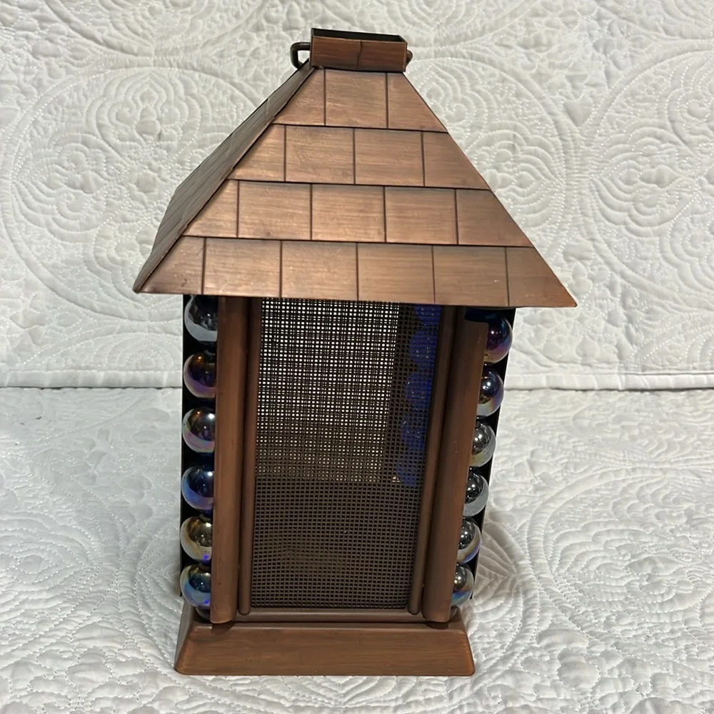Set of 2‎ Japanese architectural blue glass marble lanterns